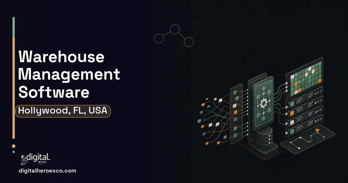 Warehouse Management Software workflow illustration for Hollywood, FL, USA.