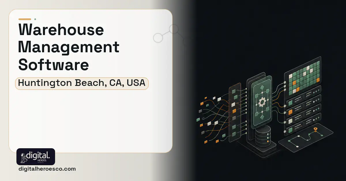 Warehouse Management Software workflow illustration for Huntington Beach, CA, USA.