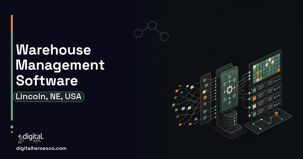 Warehouse Management Software workflow illustration for Lincoln, NE, USA.