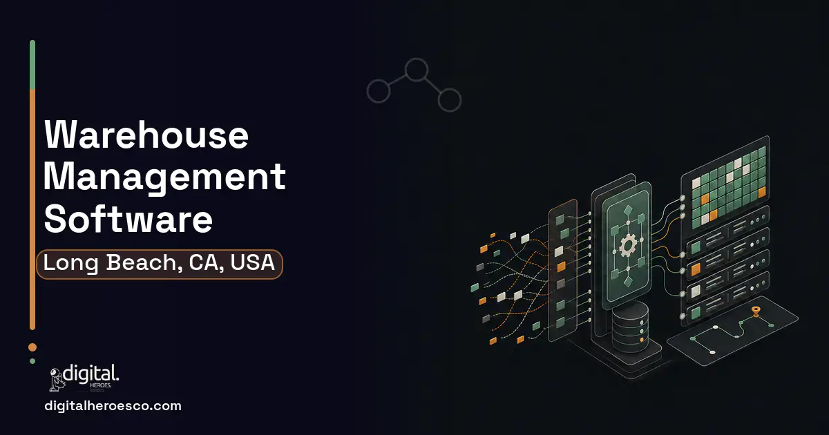 Warehouse Management Software workflow illustration for Long Beach, CA, USA.