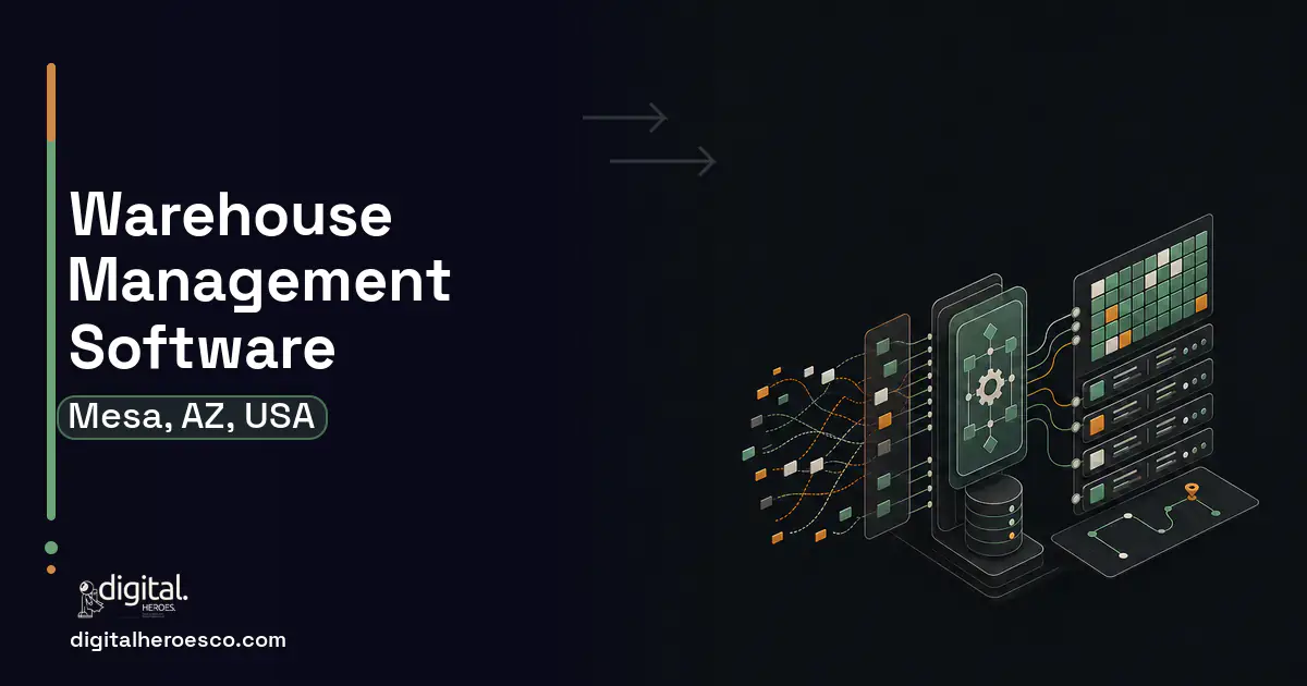 Warehouse Management Software workflow illustration for Mesa, AZ, USA.