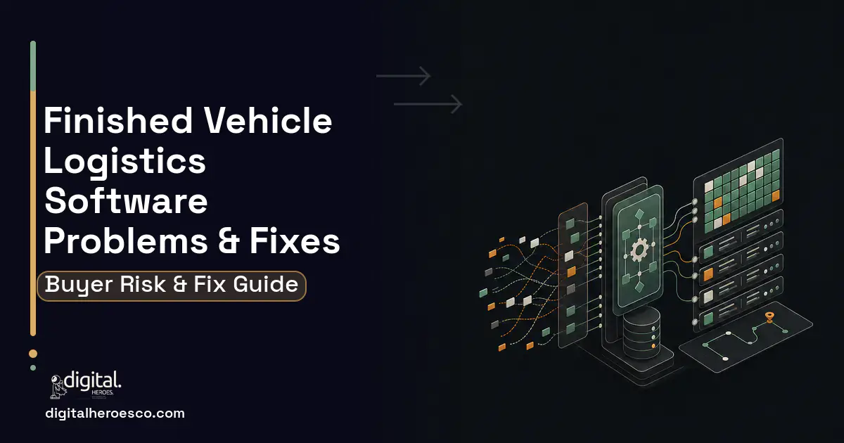 Finished Vehicle Logistics Software workflow illustration showing common problems and fixes.