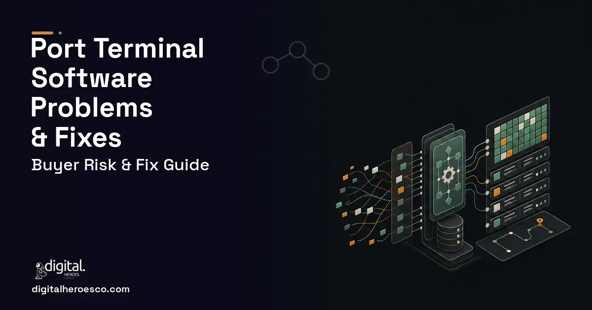 Port Terminal Software workflow illustration showing common problems and fixes.