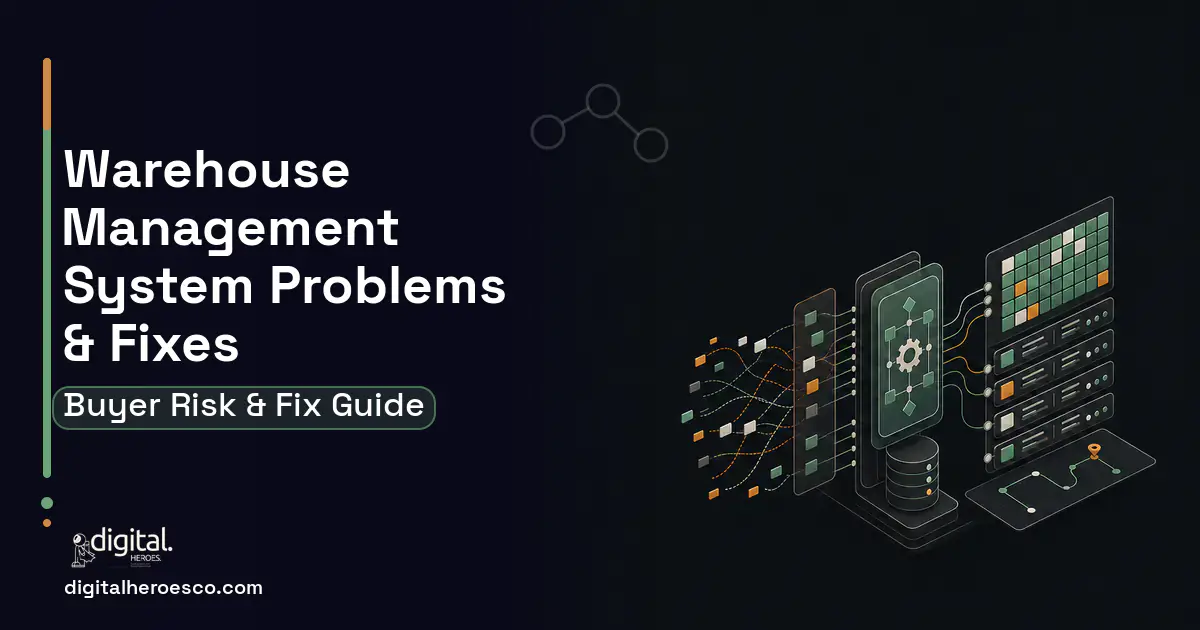Warehouse Management System workflow illustration showing common problems and fixes.