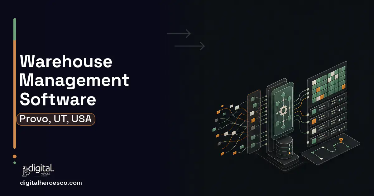Warehouse Management Software workflow illustration for Provo, UT, USA.