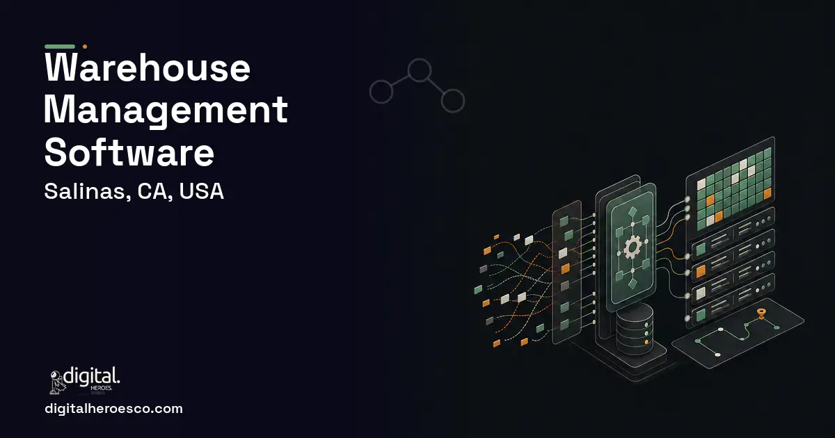 Warehouse Management Software workflow illustration for Salinas, CA, USA.