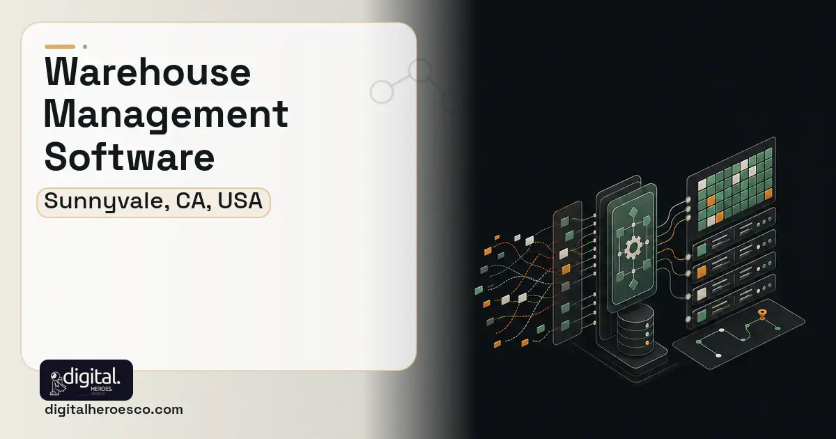 Warehouse Management Software workflow illustration for Sunnyvale, CA, USA.