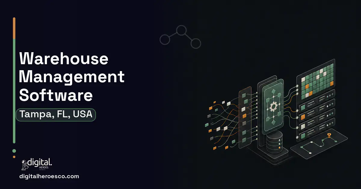Warehouse Management Software workflow illustration for Tampa, FL, USA.