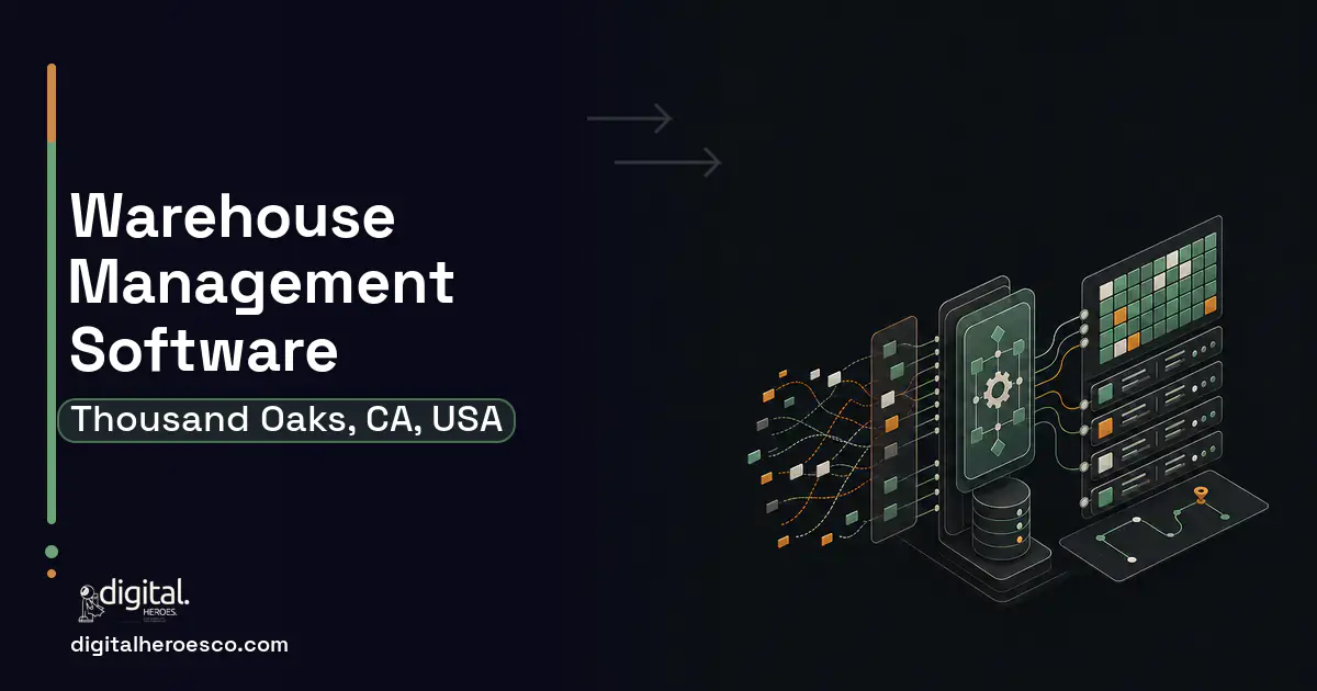 Warehouse Management Software workflow illustration for Thousand Oaks, CA, USA.