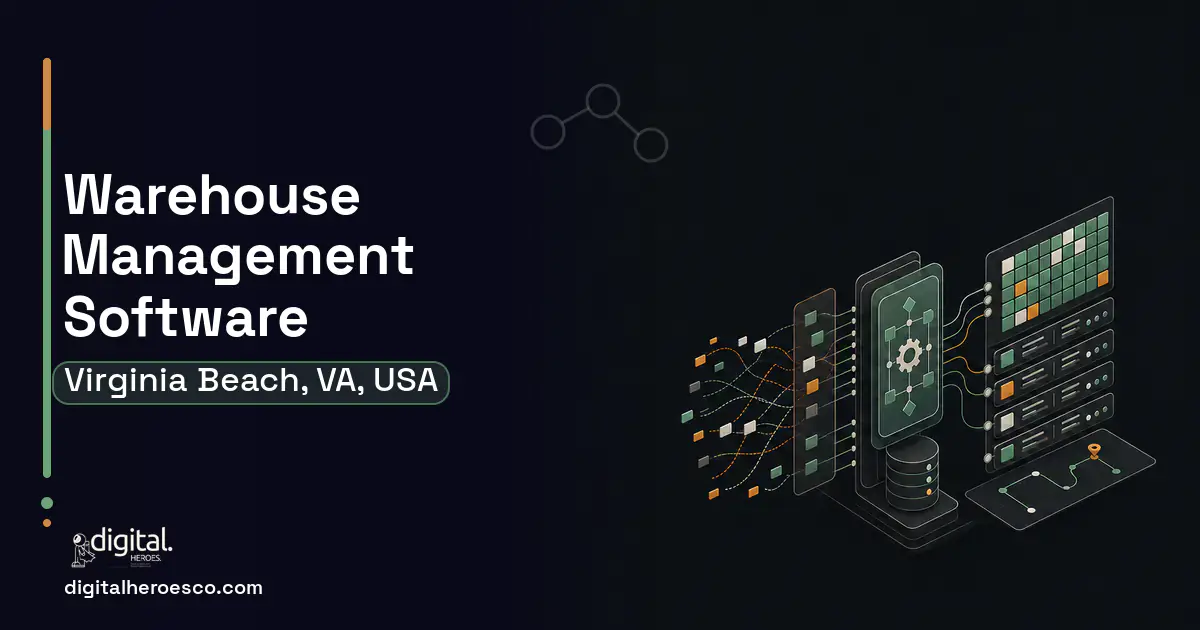 Warehouse Management Software workflow illustration for Virginia Beach, VA, USA.