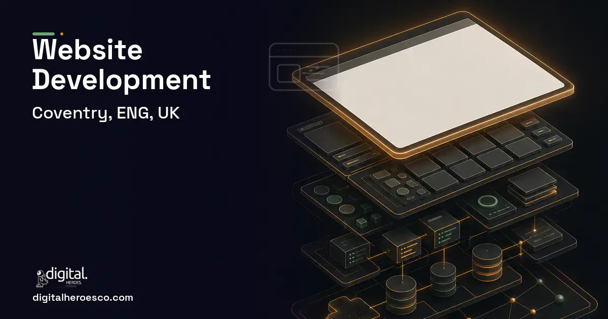 Website Development product interface illustration for Coventry, ENG, UK.