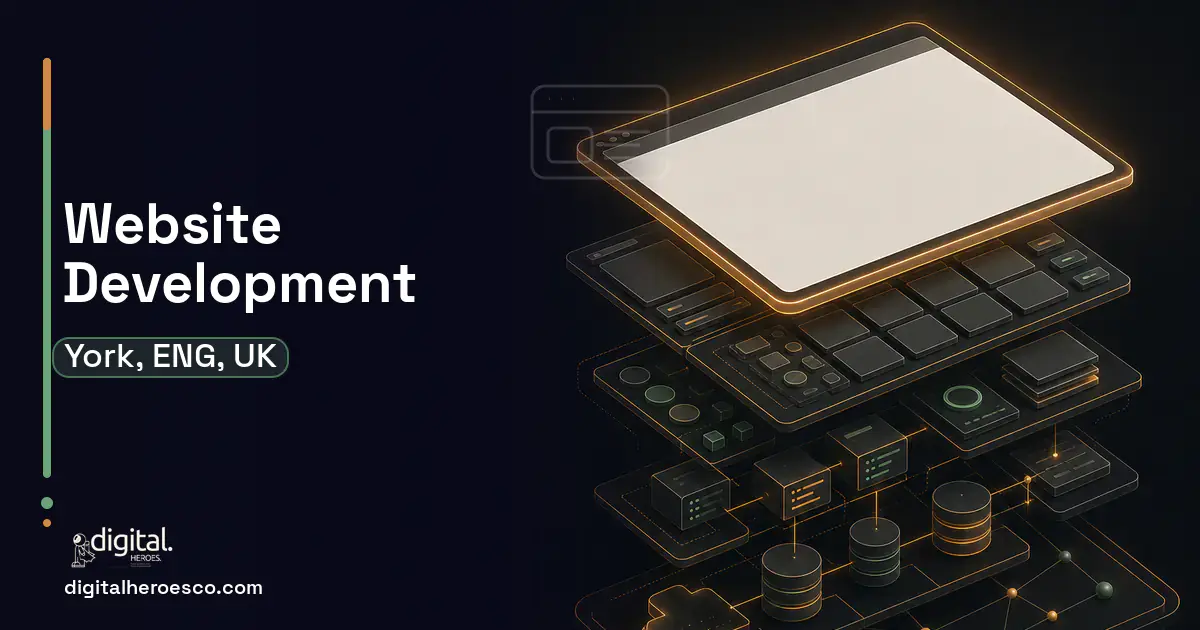Website Development product interface illustration for York, ENG, UK.