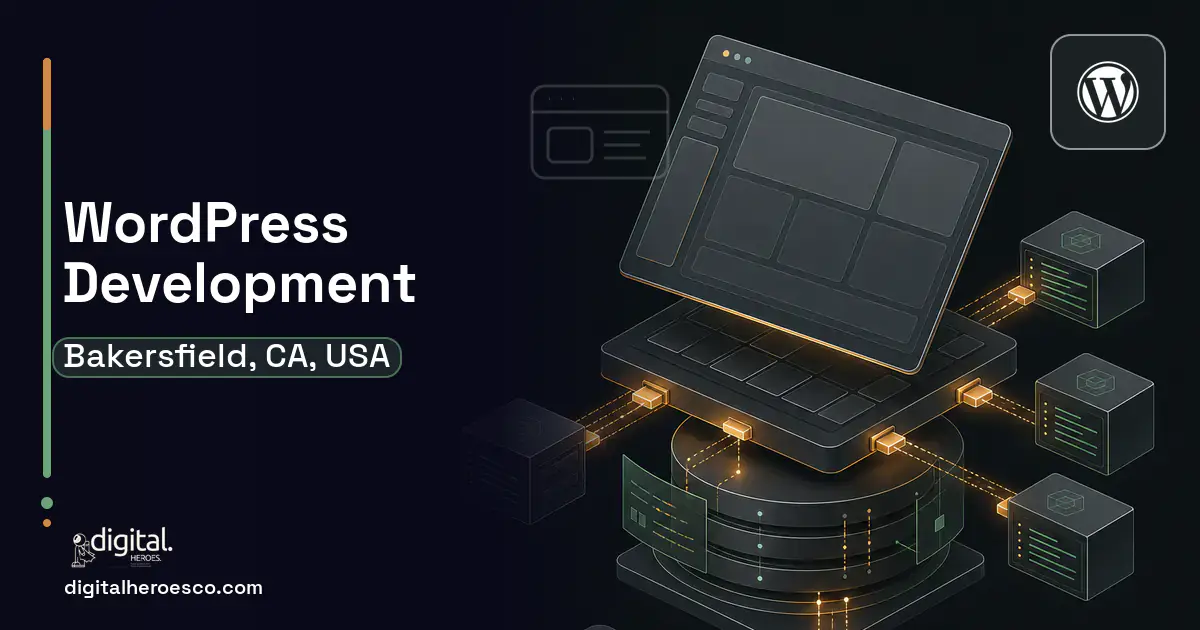 WordPress Development product interface illustration for Bakersfield, CA, USA.