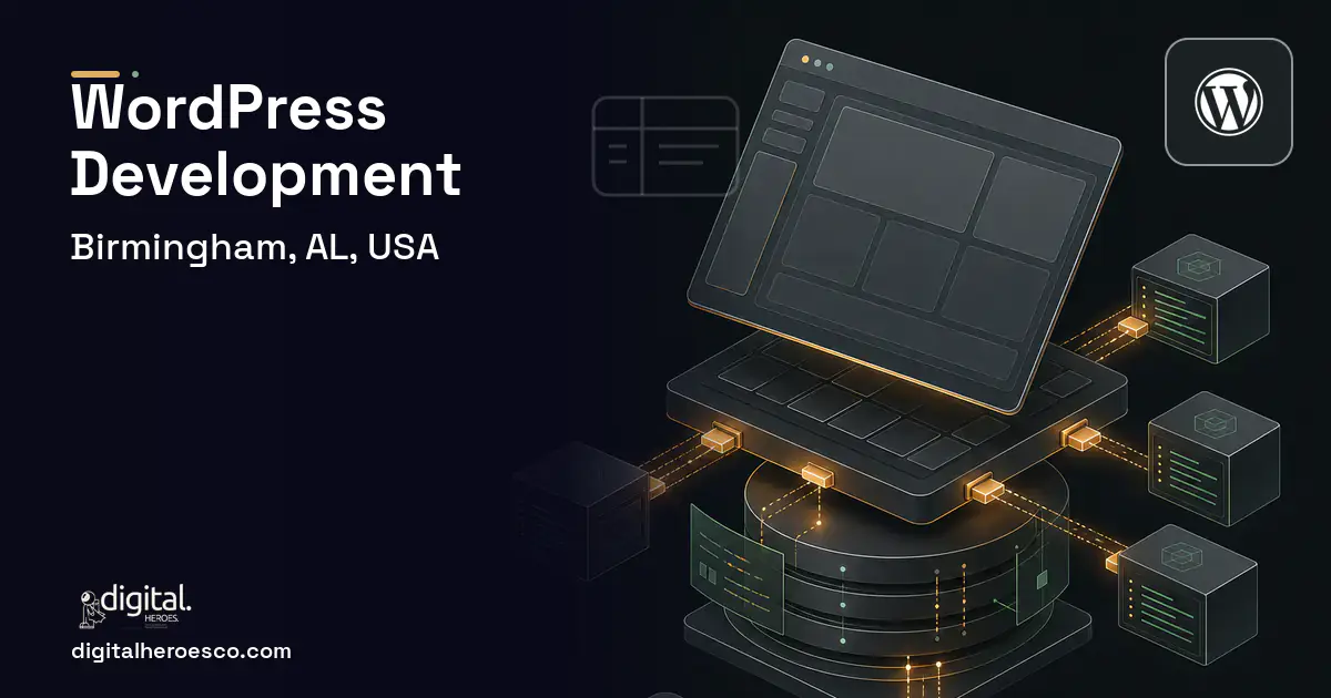 WordPress Development product interface illustration for Birmingham, AL, USA.