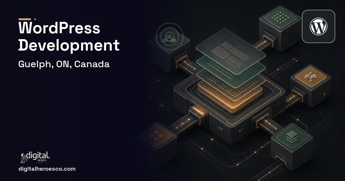 WordPress Development software overview illustration for Guelph, ON, Canada.