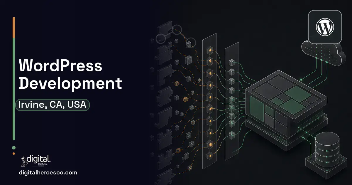 WordPress Development workflow illustration for Irvine, CA, USA.