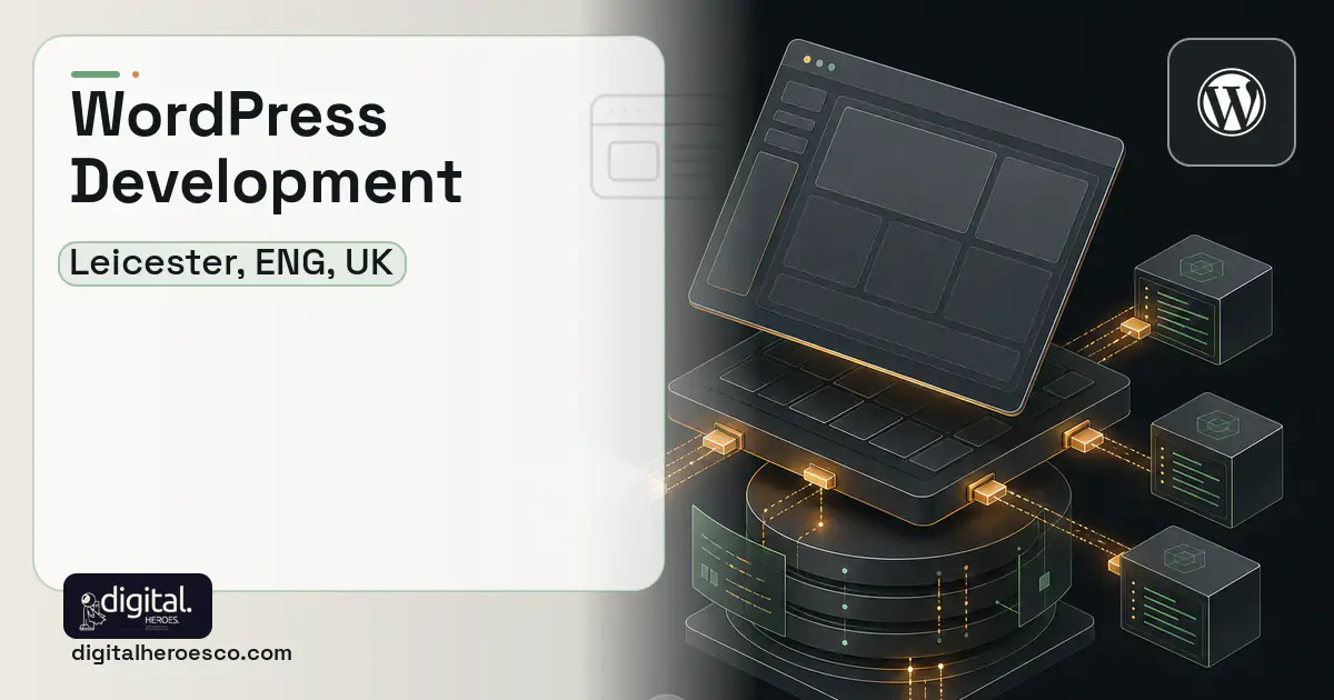 WordPress Development product interface illustration for Leicester, ENG, UK.