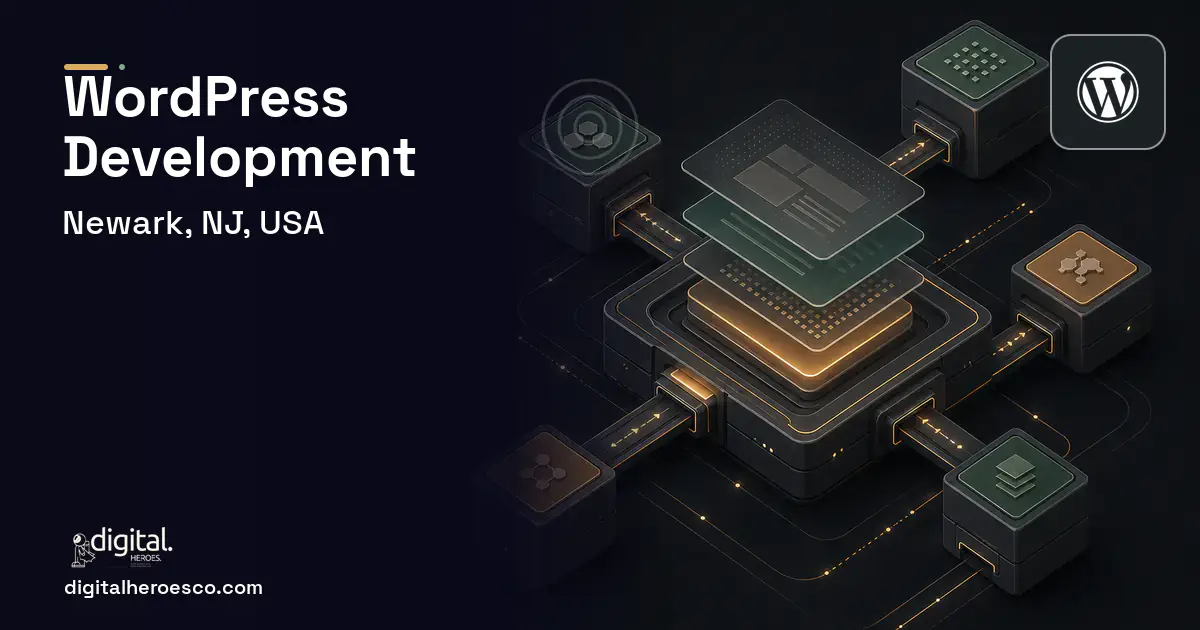 WordPress Development software overview illustration for Newark, NJ, USA.